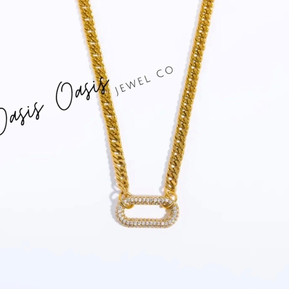 Unisex Gold (White & Green Crystal Stone) Link Chain Necklace - Picture 3 of 6